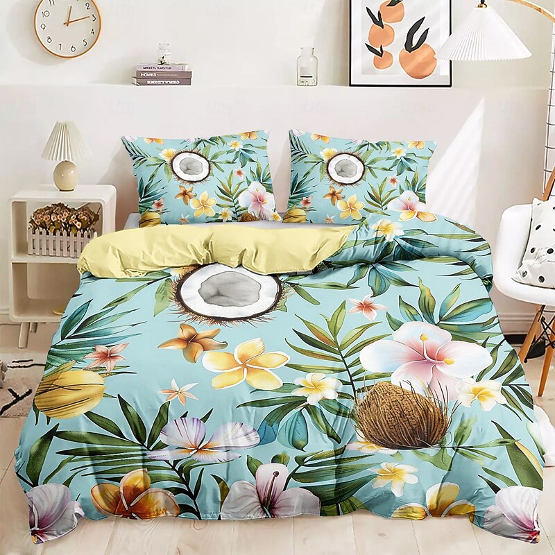 Floral Tropical Series Duvet Cover 3-Piece Set 100% Cotton Super Soft Skin Friendly Long Lasting3