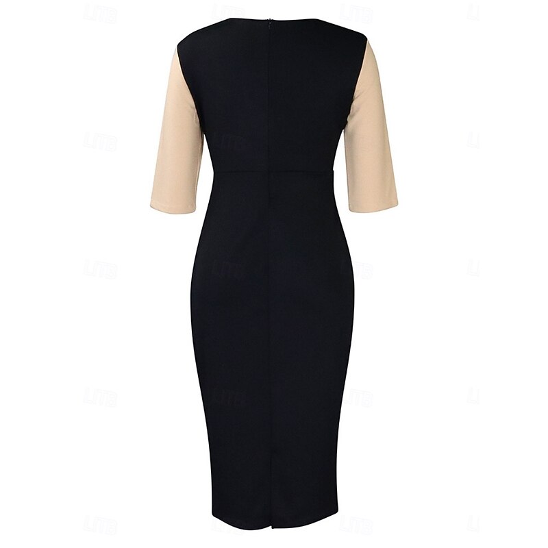 Women's Midi Dress Black Dress Casual Dress Bodycon Elegant Stylish Casual Vacation Daily Regular Fit Color Block 3/4 Length Sleeve Crew Neck Black White Red Royal Blue Summer4