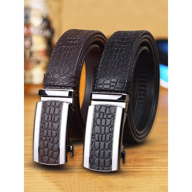 Men's Genuine Leather Crocodile Pattern Belt – Automatic Buckle, Luxury Business & Casual Dress Belt, Adjustable for Work, Weddings & Formal Events
