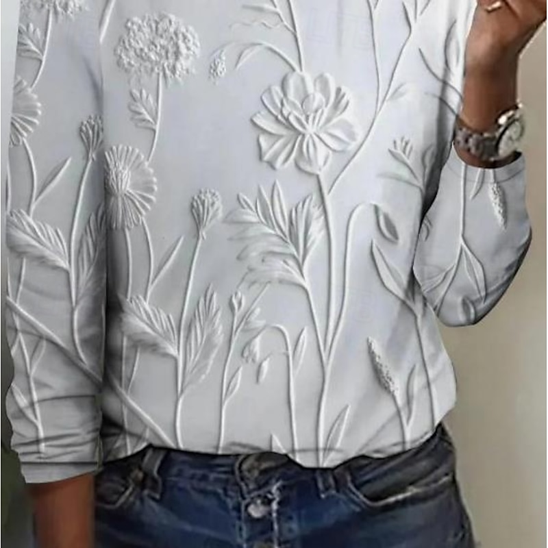 Women's 3D Print T shirt Long Sleeve Crew Neck Long Sleeve Tunic 3D Print Floral Casual Round Neck Regular Tops Weekend Print Pearl Pink Blue Purple Green Fall Winter Prefall3