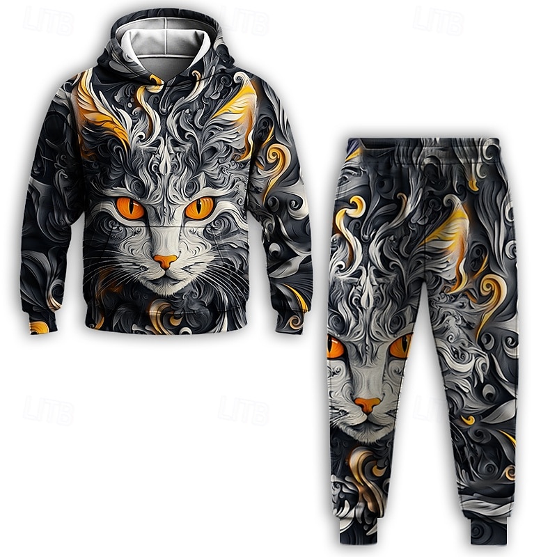 Boys 3D Graphic Animal Hoodie & Sweatpants Set Sports Suit Tracksuits Long Sleeve Spring Fall Daily Basic Casual Kids 4-12 Years Hooded Outdoor Vacation Sports Tailored Fit