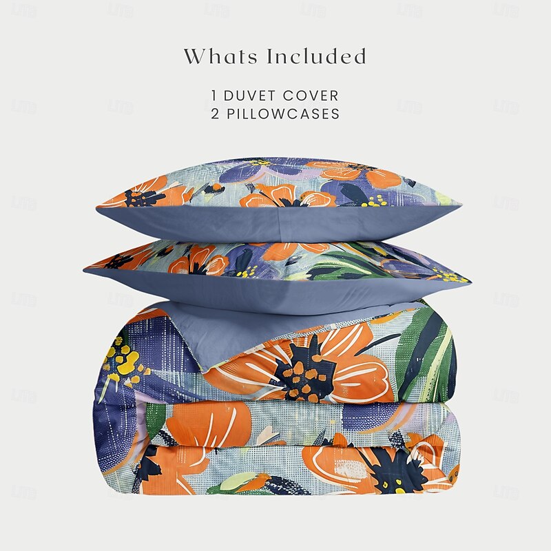 Meadow Floral Duvet Cover Set Cotton Brushed Pattern Set Soft 3-Piece Luxury Bedding Set Home Decor Gift Twin Full King Queen Size Duvet Cover2