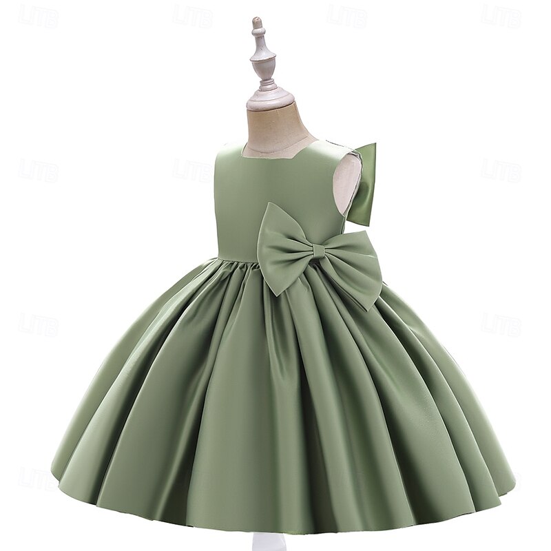 Kids Girls' Party Dress Solid Color Sleeveless Special Occasion Princess Polyester Party Dress Summer Spring 3-10 Years Multicolor White Champagne2