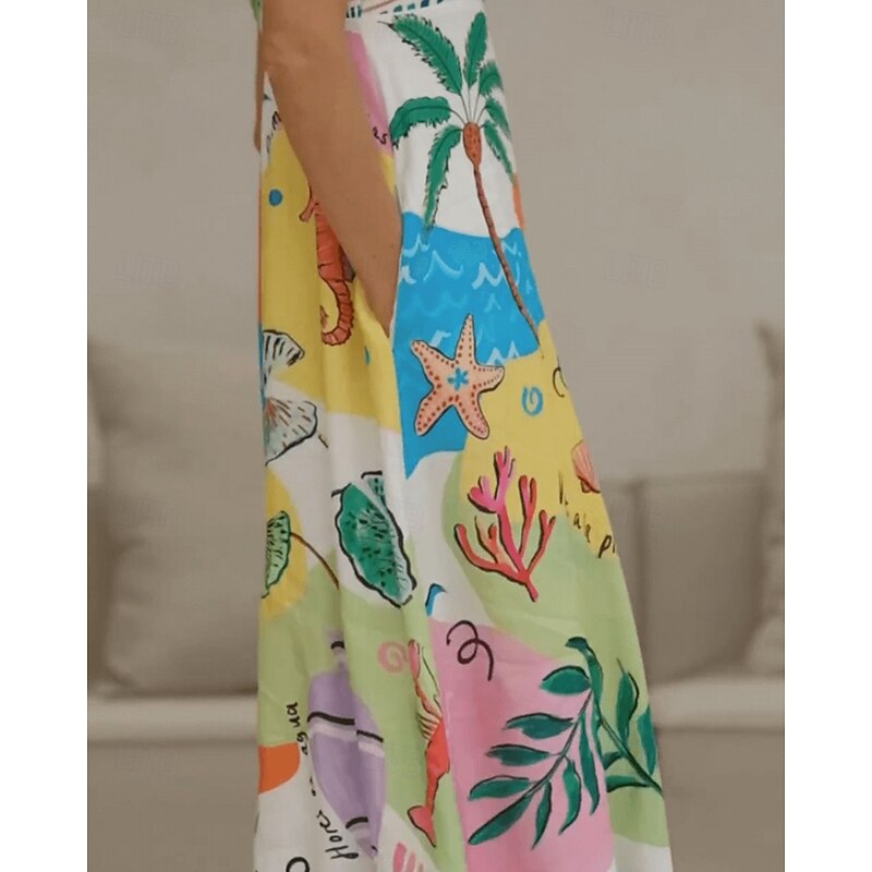 Women's Long Dress Maxi Dress Casual Dress Summer Dress Slip Dress Fashion Outdoor Holiday Date Regular Fit Painting Sleeveless Spaghetti Strap Green Summer Spring4