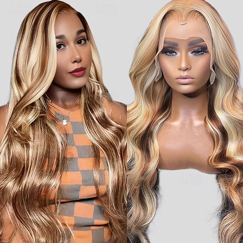 P4/613 Highlight Wig 13x4 Lace Front Wig Body Wave Human Hair Wig180% Density