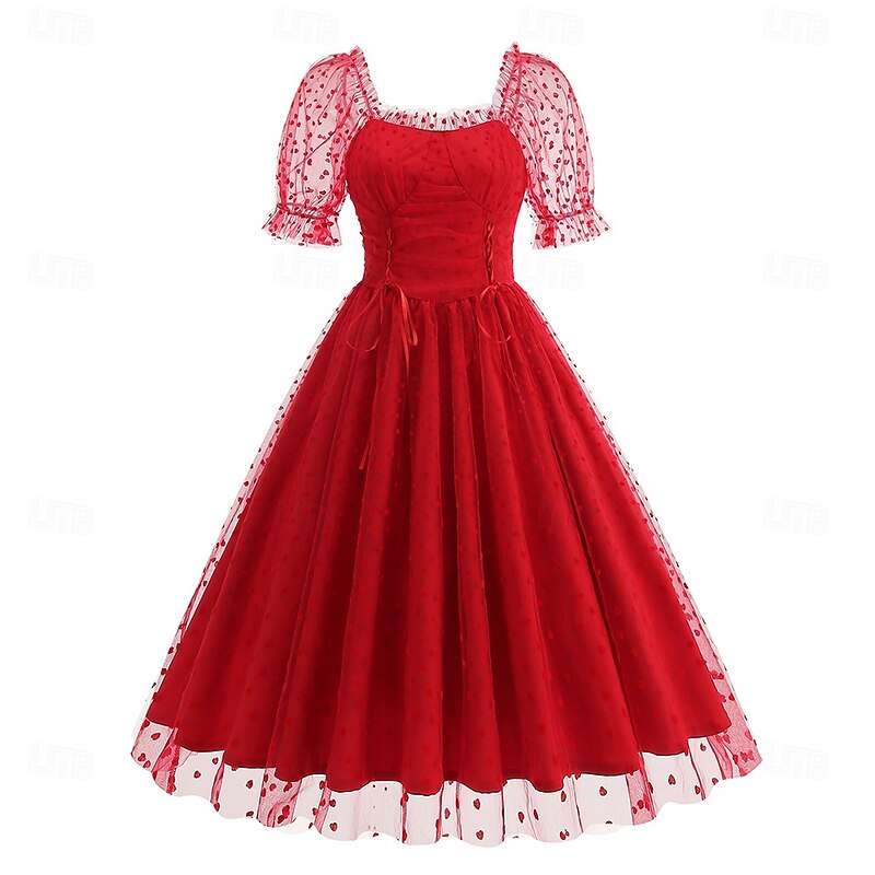 Retro Vintage 1950s Rockabilly Midi Cocktail Dress Flare Dress Polka dots Fancy Dress Women's Valentine's Day Vacation Homecoming Party & Evening Adults' Dress Summer