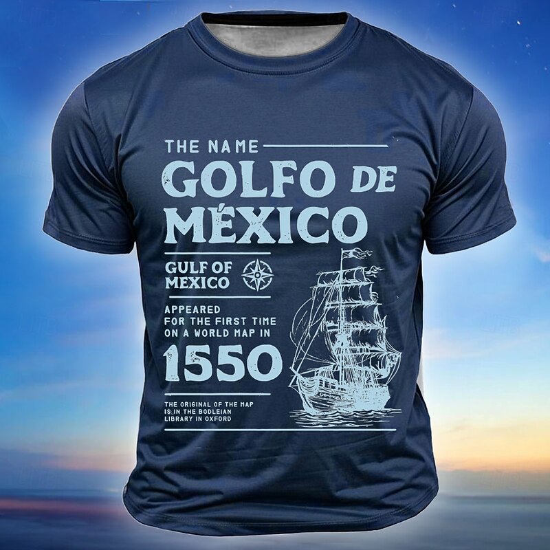 Men's Short Sleeve Graphic T-Shirt | Gulf of Mexico 1550 Historical Map | Bodleian Library Ship Design2