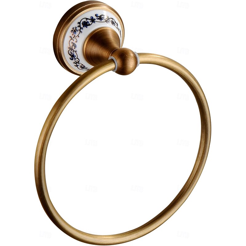 Brushed Brass Towel Holder Antique Brass Hanger Hand Towel Holder for Bathroom Kitchen Accessories Wall Mounted,Porcelain Design