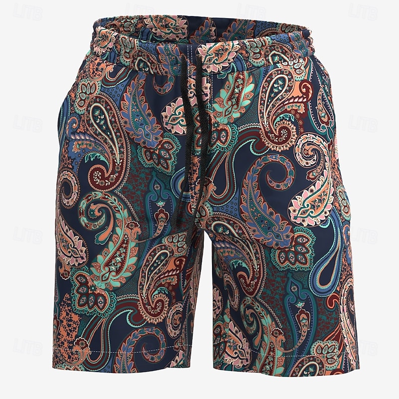 Men's Floral Paisley Swim Trunks Swim Shorts Board Shorts Mid Waist Streetwear Hawaiian Casual Holiday Beach Vacation Wear Pocket Drawstring Elastic Waist Designer Clothing Apparel