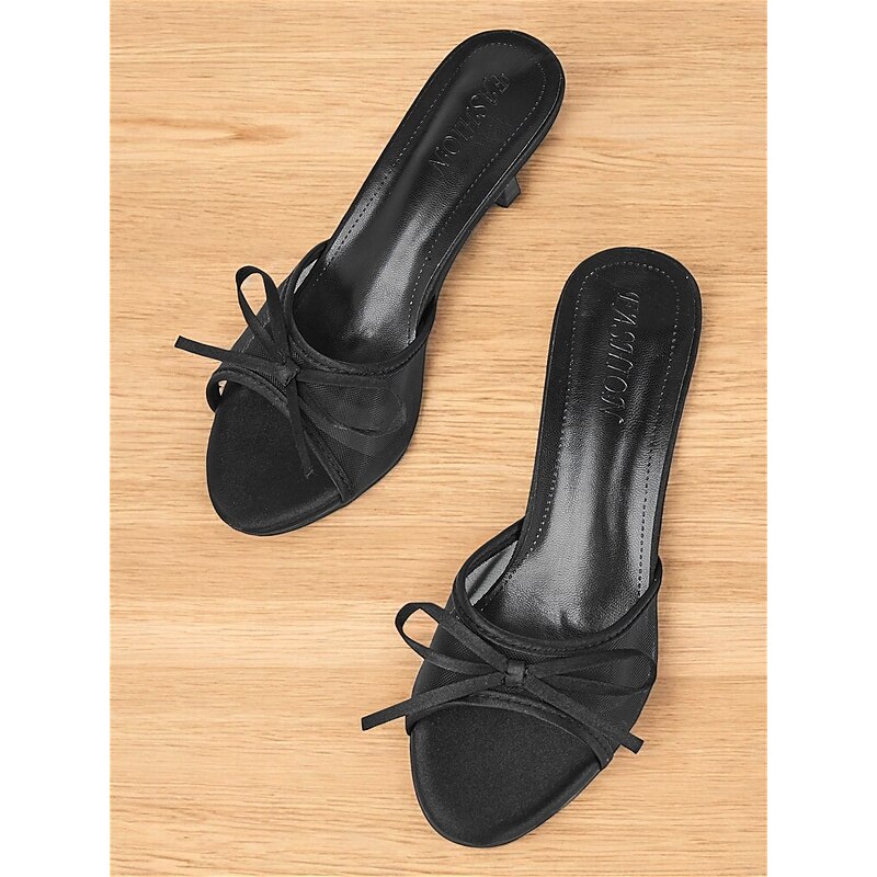 Black Mesh High Heels with Satin Bow Detail – Chic Open-Toe Party Shoes for Women, Perfect for Evening Events and Social Gatherings4