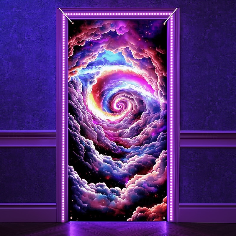 Blacklight Door Decorations Door Covers Glow in the Dark Universe Galaxy Door Tapestry Door Curtain Decoration Backdrop Indoor/Outdoor Door Banner for Front Door Farmhouse2