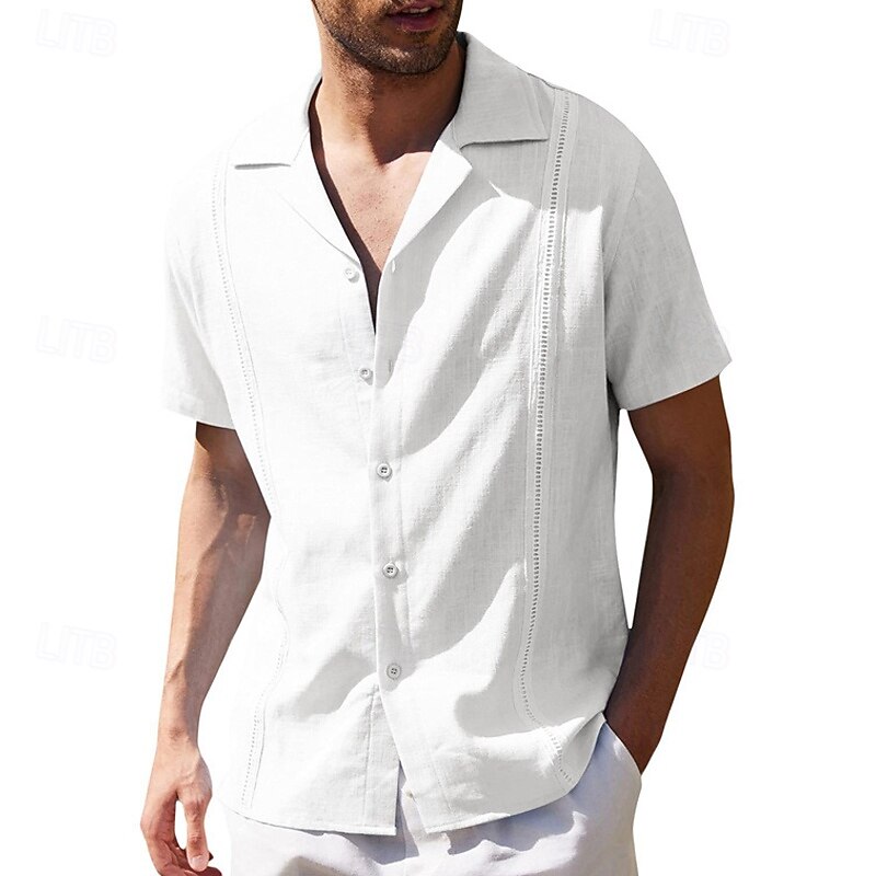 Men's Shirt Casual Shirt Button Up Shirt Cotton Shirt Plain Vacation Street Black White Blue Gray Short Sleeve Camp Collar Summer Clothing Apparel Jacquard4