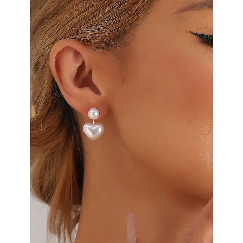 Elegant Heart-Shaped Pearl Drop Earrings – Minimalist Romantic Jewelry for Women, Perfect for Weddings, Dates and Special Occasions3