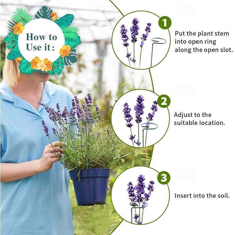 5 Packs of Metal Plant Support Stakes, Plant Stakes for Flowers, Single Stem Plant Support Ring Hoop,Plant Support Cages for Potted Plants Tomato Rose Vine2