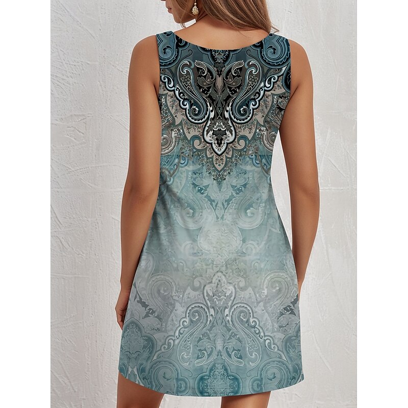 Women's Mini Dress Casual Dress Petite Dress Sundress Summer Dress Casual Vacation Daily Holiday Regular Fit Graphic Paisley Sleeveless Crew Neck Blue Summer3