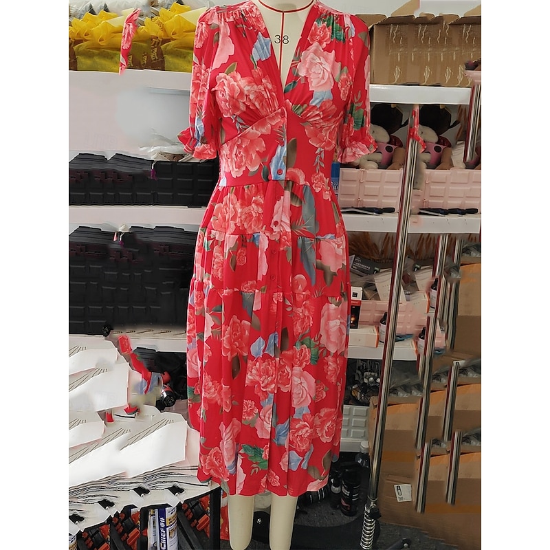 Women's Maxi Dress Corset Dress A Line Dress Summer Dress Stylish Casual Vacation Daily Regular Fit Floral Short Sleeve V Neck Red Sky Blue Green Summer4