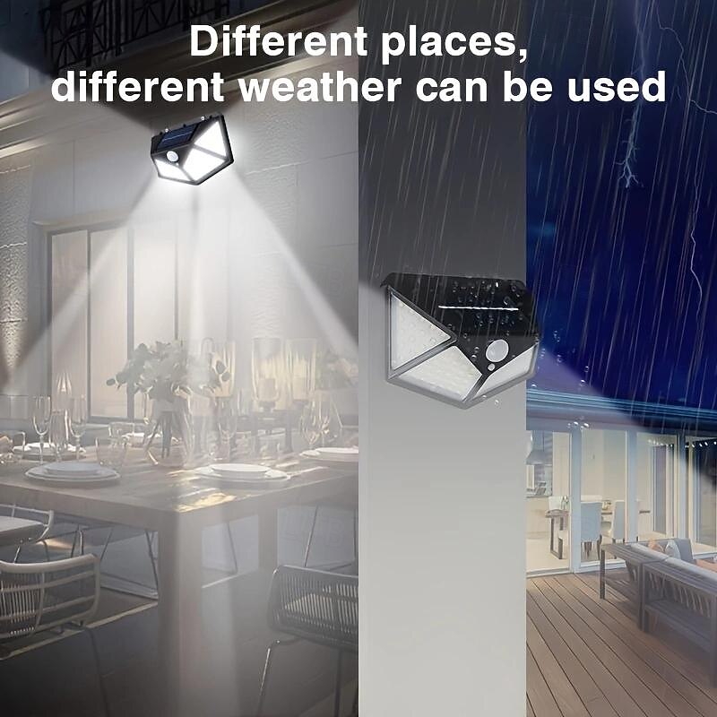 3/6 Pcs outdoor solar 100Leds 270 degree wide-angle lighting human motion sensing 3-mode courtyard garden garage fence lane lighting energy-saving and power-saving3