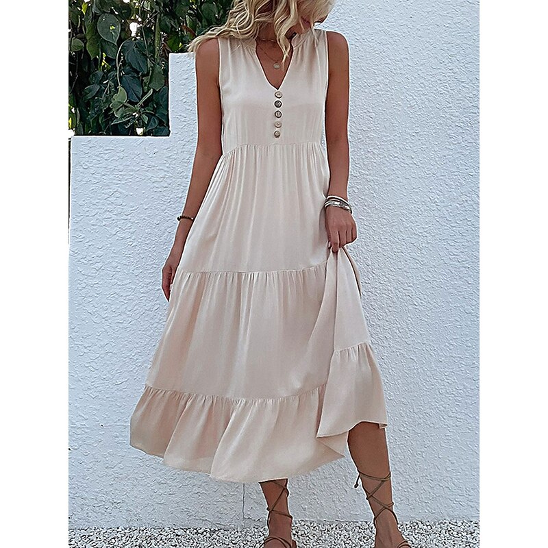 Women's Long Dress Maxi Dress Casual Dress Tank Dress Elegant Stylish Basic Vacation Daily Regular Fit Plain Sleeveless V Neck Black Blue Green Apricot Summer Spring3