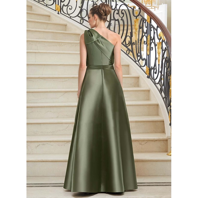 Jumpsuits Evening Gown Elegant Dress WIth Detachable Skirt Wedding Guest Dress Floor Length Sleeveless One Shoulder Satin with Bow(s)3