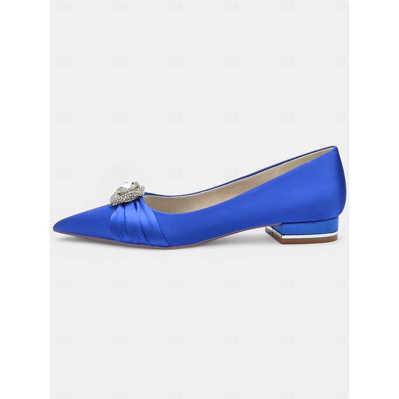 Elegant Satin Blue Wedding Flats for Women with Crystal Accent – Comfortable Low Heel, Pointed Toe Bridal Shoes for Formal Events4