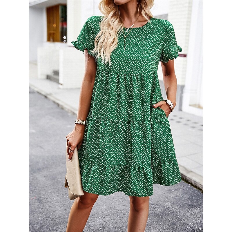 Women's Mini Dress Casual Dress Elegant Stylish Basic Vacation Daily Regular Fit Floral Short Sleeve Crew Neck Black White Red Brown Summer Spring3