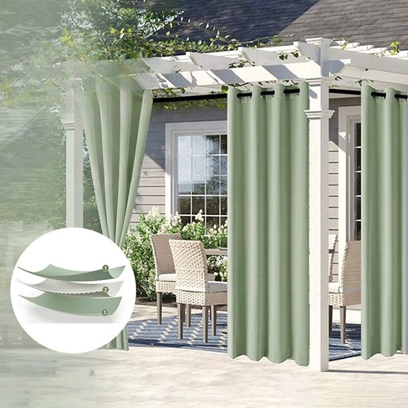 Waterproof Outdoor Curtain Privacy, Sliding Blacklight Patio Curtain Farmhouse Drapes, Pergola Curtains Grommet For Gazebo, Balcony, Porch, Party, Hotel, 1 Panel3