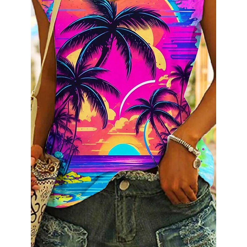 Women's Camisole Tank Top Leaf Stylish Casual Sleeveless Strap Regular Tops Daily Print Pink Summer3