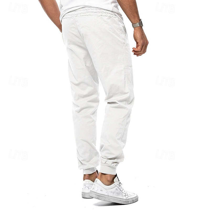 Men's Cargo Pants Cargo Trousers Joggers Trousers Drawstring Elastic Waist Front Pocket Plain Comfort Soft Full Length Party Business Daily Fashion Streetwear Black White3
