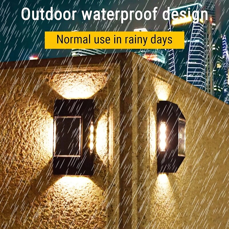 2pcs Solar LED Wall Light – Four Sides Lighting, IP65 Waterproof Wall Deck Lighting for Terrace, Porch, House Decoration4