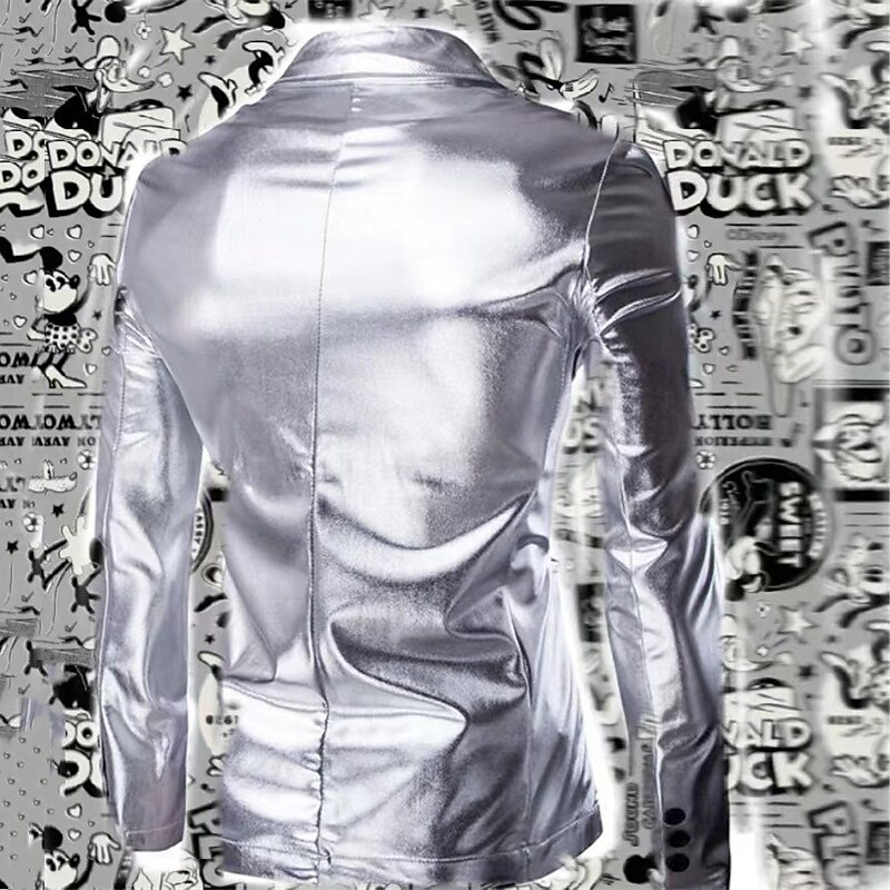Men's Blazer Business Cocktail Party Wedding Party Vintage Fashion Spring Autumn / Fall Polyester Plain Pocket Buttons Comfortable Single Breasted Blazer Silver Gold4