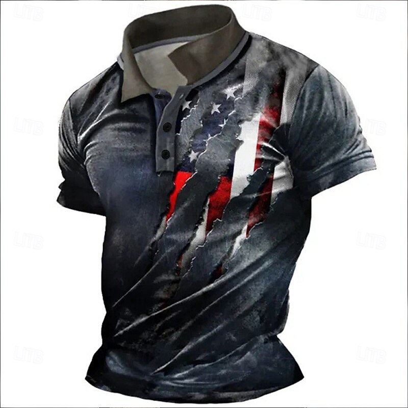 Men's American Flag Veterans Polo Shirts Golf Shirt Short Sleeve Polo Shirts Collared Shirts Casual Streetwear Vacation Wear Party Outfits Buttons 3D Print Red Green Dark Gray