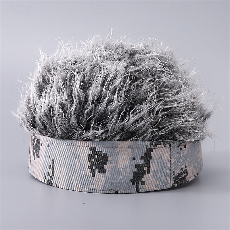 Men's Visor Hat with Spiked Wigs Fake Hair Visor Wig Men Sun Hat Wig Hat Wig Hair Golf Hat Coffee Gray 100% Cotton Sexy Fashion Casual Daily Festival Camo / Camouflage Adjustable Sunscreen Breathable
