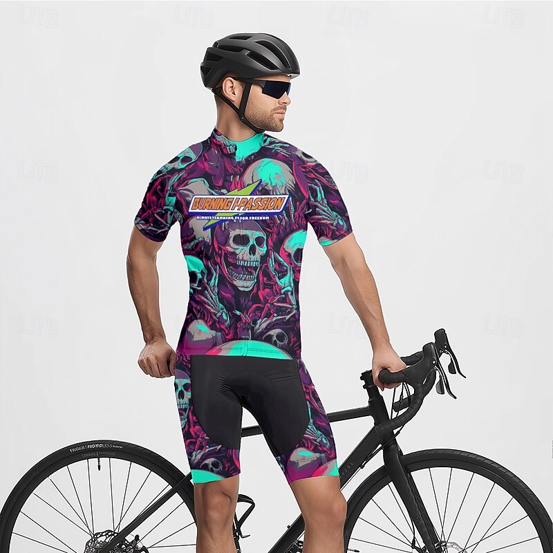 Men's Cycling Jersey Skull Short Sleeve Bike Tee Tshirt Jersey with 3 Rear Pockets Mountain Bike MTB Quick Dry Anatomic Design Wicking Breathable Sports Dark Purple Blue Purple Clothing Apparel2