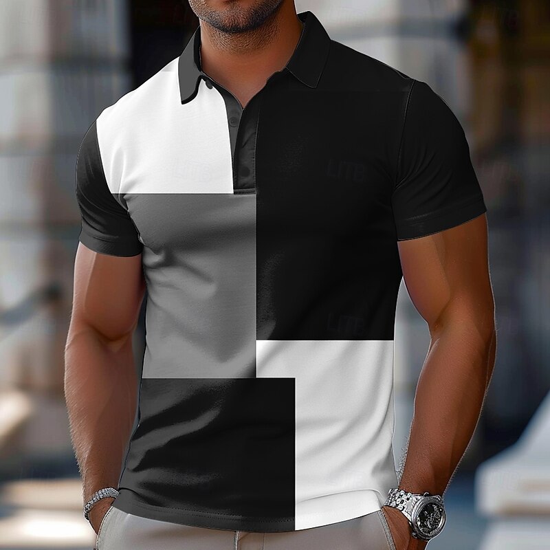 Men's Color Block Rugby Polo Short Sleeve Polo Shirts Collared Shirts Casual School Outdoor Athleisure Daily Wear 3D Print Summer Spring Fall Red Blue Brown3