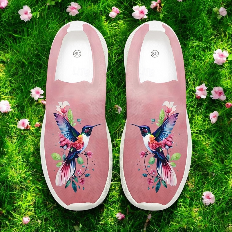 Hummingbird Print Flyknit Sneakers with Breathable Upper, Flexible Sole and Comfortable Design for Everyday Casual Outfits3