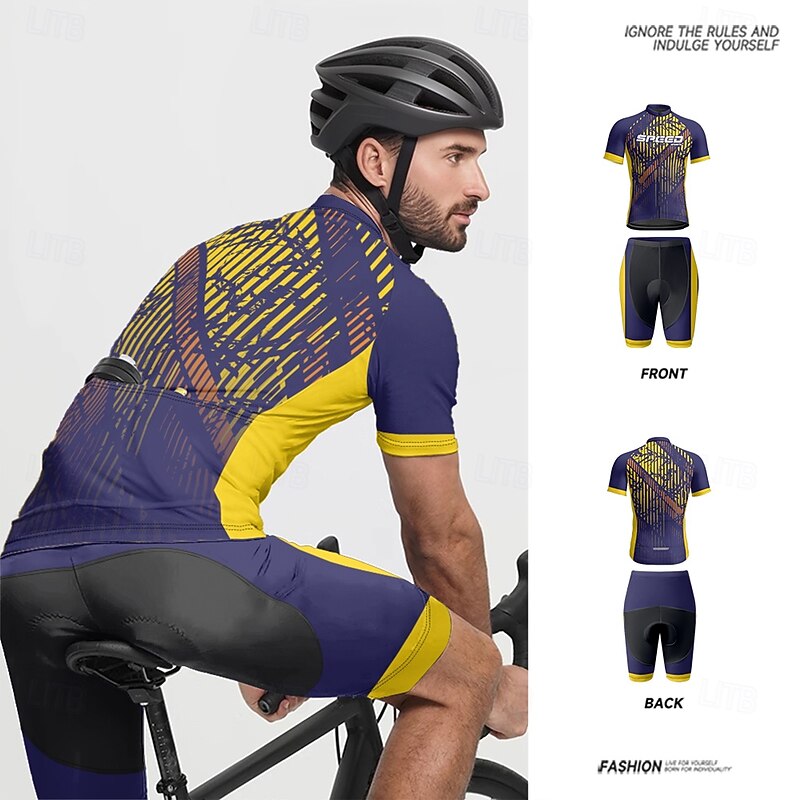 Men's Cycling Jersey with Shorts Letter & Number Short Sleeve Bike Clothing Suit with 3 Rear Pockets Mountain Bike MTB Road Bike Cycling Front Zipper Sweat wicking Comfortable Breathable Sports Navy