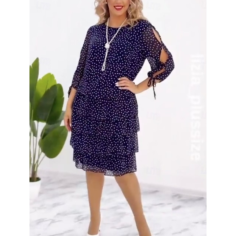 Women's Midi Dress Casual Dress Stylish Casual Vacation Daily Regular Fit Polka Dot 3/4 Length Sleeve Crew Neck Navy Blue Summer2