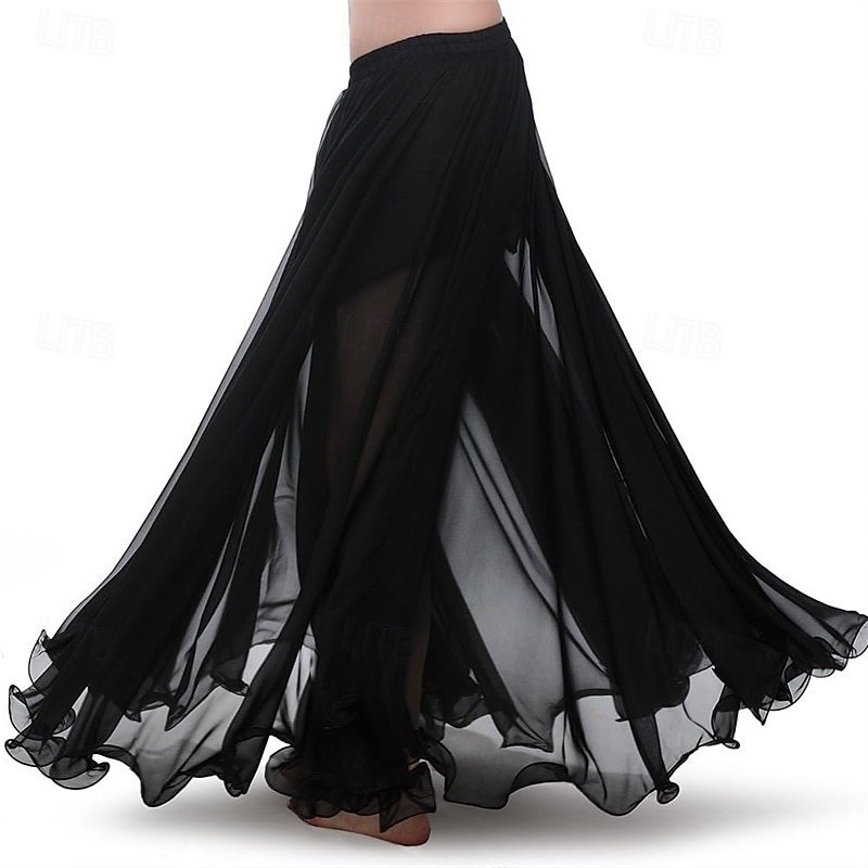 Royal Smeela Chiffon Belly Dance Skirt for Women Tribal Long Dress in Solid Color Barisilk