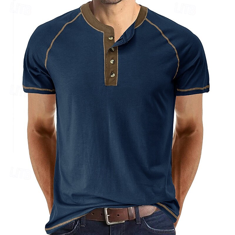 Men's Button T Shirt T Shirt Henley Shirt Short Sleeve Shirt Short Sleeve Henley Summer Solid / Plain Color Fashion Designer Fashion Vacation Street Going out Wine Navy Black Top Tee for Men