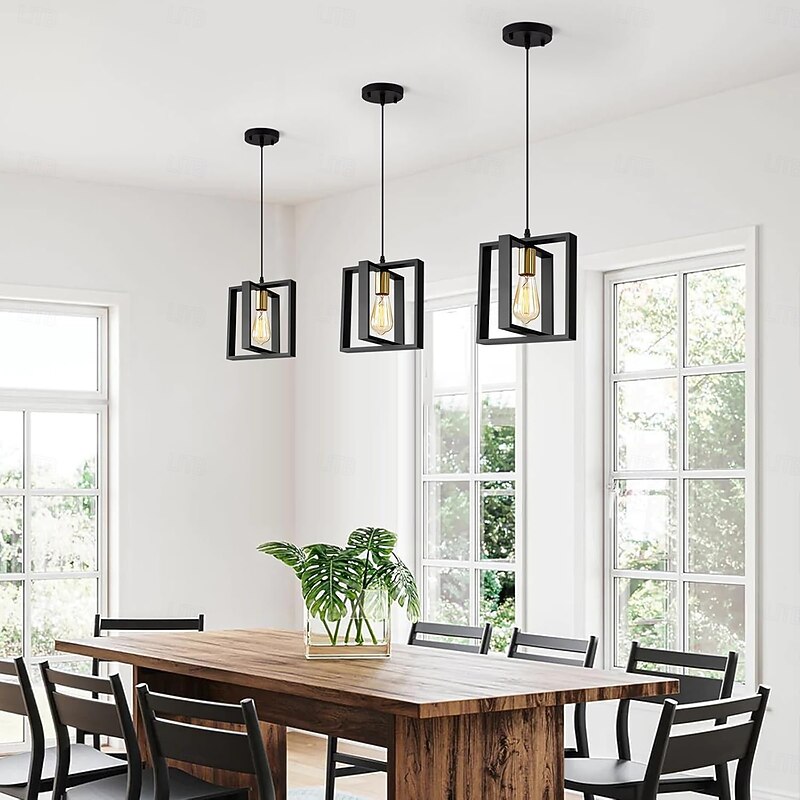 Farmhouse Small Pendant Light 1 Head 4 Head Fixture Kitchen Island Hanging Lamp with Cord Black Finish Wood Frame Chandelier for Hallway Entryway Closet Bedroom AC110V AC220V E27 Bulb