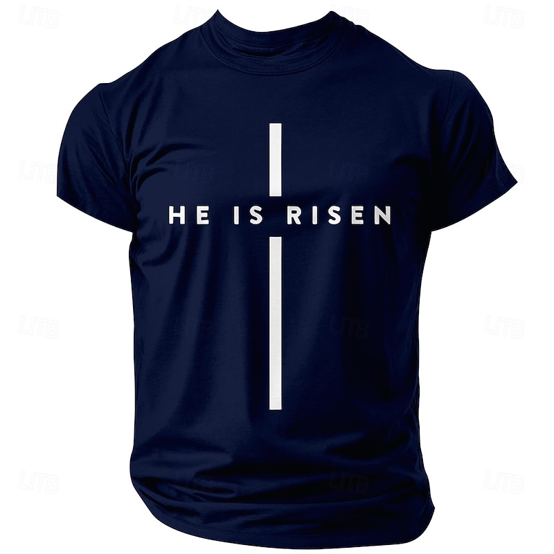 Men's HE IS RISEN Graphic T-Shirt - Christian Cross Faith Tee for Religious Lifestyle3