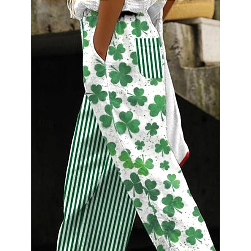 Women's Cotton Linen Pants Baggy Pants Linen Like Vintage Fashion Full Length High Waist Geometric Shamrock Lines / Waves Printing Breathable Soft Micro-elastic Outdoor Daily Linen Like2