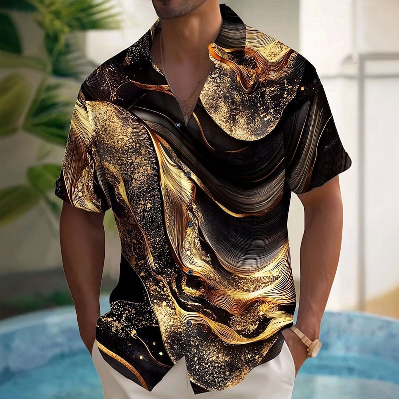 Men's Luxury Abstract Marble Shirt Button Up Shirt Short Sleeve Fashion Casual Vacation Holiday Streetwear Summer Spring Turndown 3D Print Collared Shirts Black White Blue Purple Green