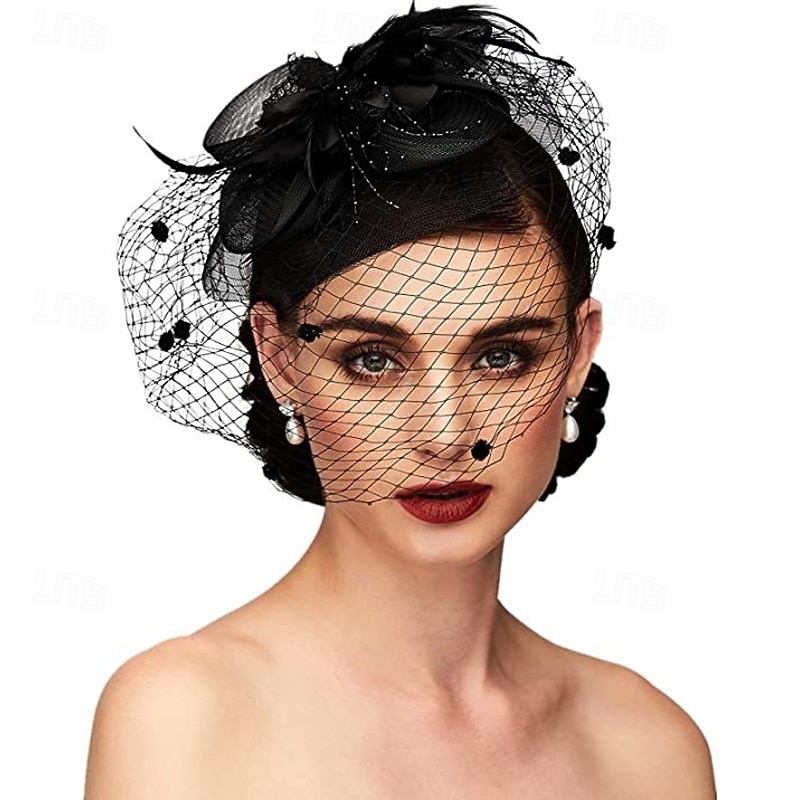 Hats Tulle Fedora Hat Wedding Horse Race Elegant Vintage With Feather Headpiece Headwear3