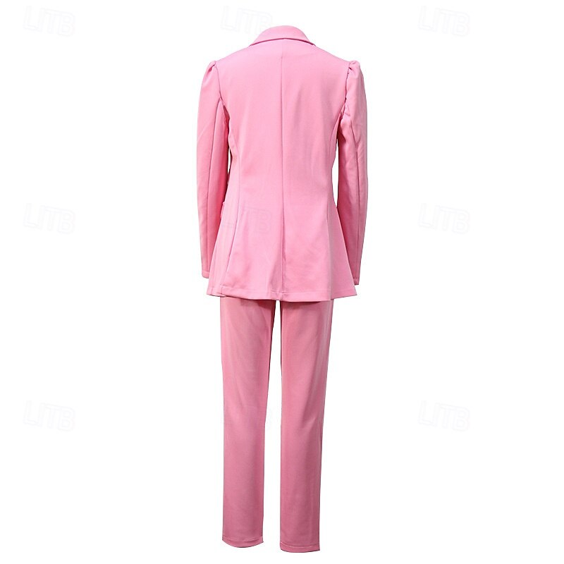 Women's Fashion Business Blazer Blazer Suits Dress Pants Tapered pants Pants Trousers Long Sleeve Notch lapel collar Solid Color Outdoor Daily Wear Yellow Pink Red Spring Regular Fit4