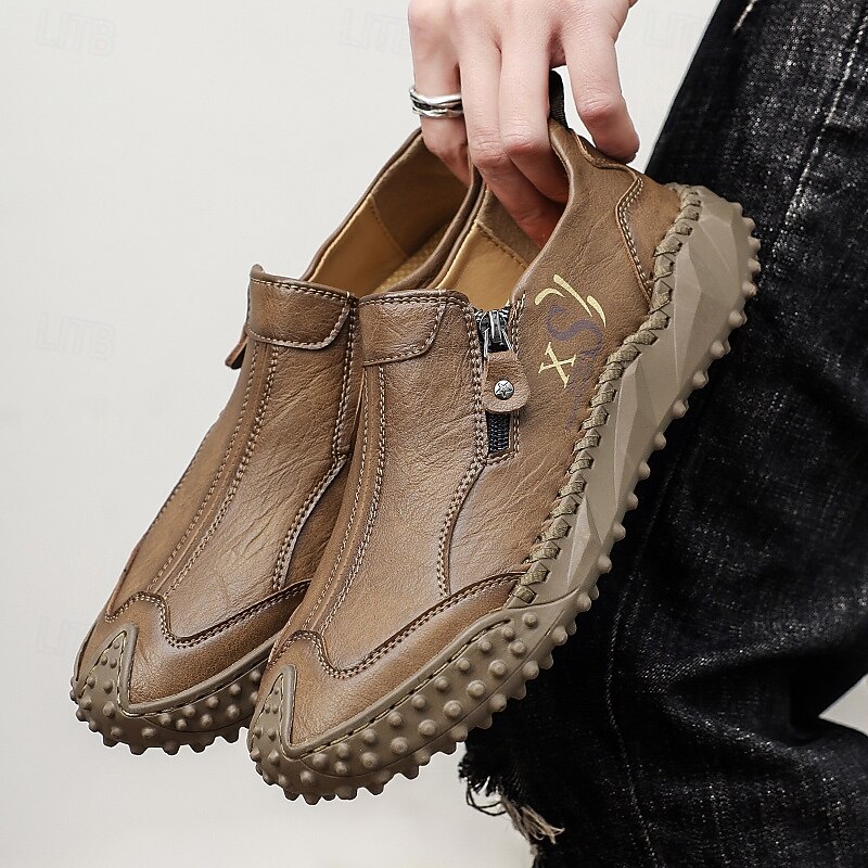 Men's Brown Faux Leather Slip-On Sneakers with Zipper Detail, Comfortable Rubber Sole, and Stylish Casual Design – Perfect for Daily Wear and Outdoor Activities3