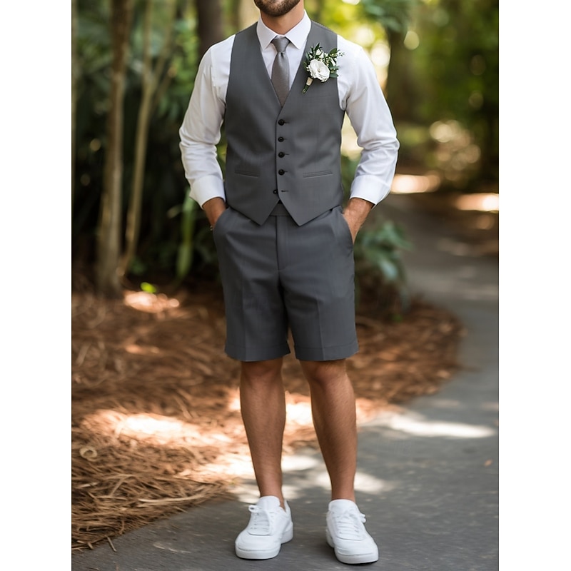 Men's Wedding Suits Sky Blue Light Grey Fashion Casual Solid Colored Tailored Fit 2 Piece4