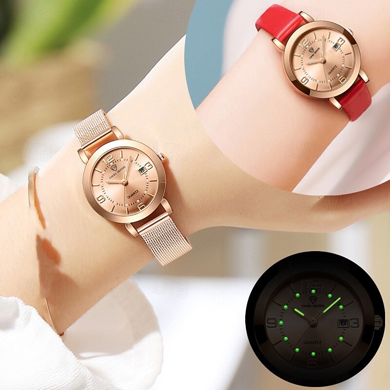 Seno Ladies Elegant Mesh Strap Quartz Watch Luminous Calendar Fashion Classic Belt Casual Sports Watch2