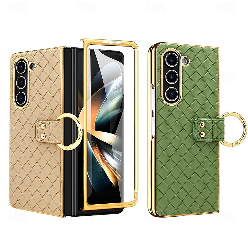Phone Case For Samsung Galaxy Z Fold 6 Z Fold 5 Z Fold 4 Z Fold 3 Back Cover Ring Buckle Shockproof Retro PU Leather2