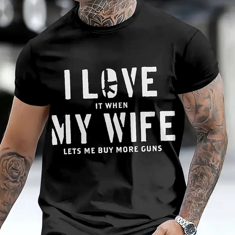 Funny Men's "I Love It When My Wife Lets Me Buy More Guns" T-Shirt - Graphic Short Sleeve Husband Gun Lover Gift4